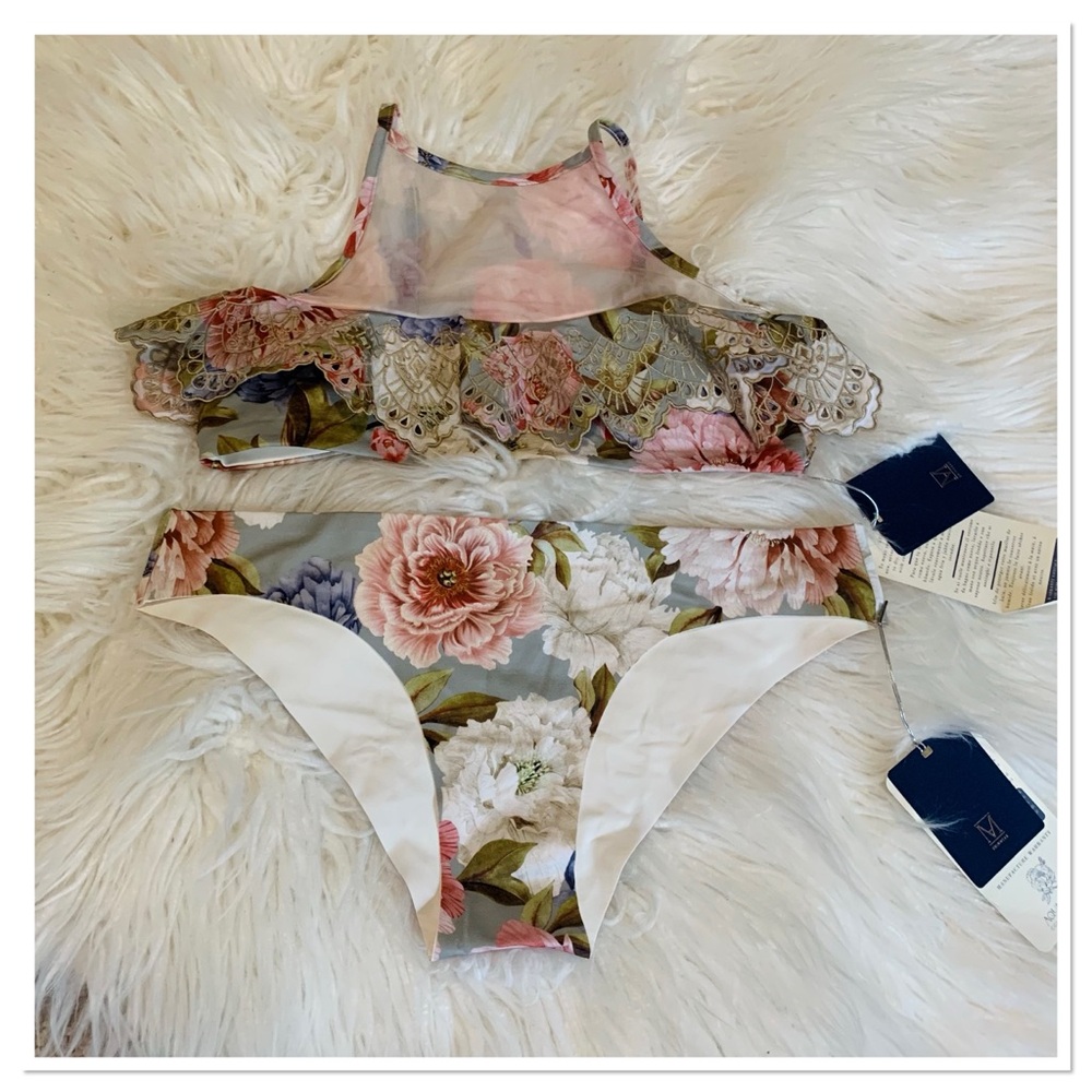 NWT Aquamanile Peony Narsissus Bikini Swimsuit Pink Multicolor Size Medium